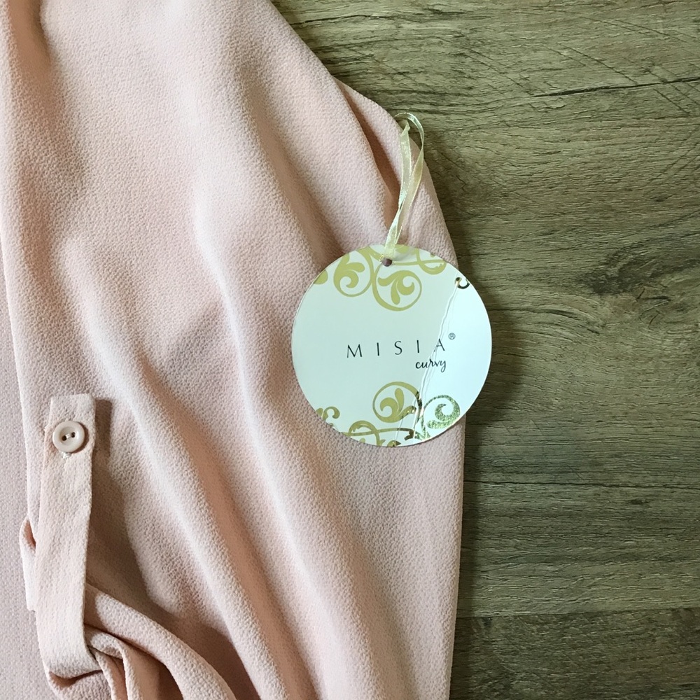 🌻💥NWT Misia Curvy Size 2X Blouse V-Neck Long 3/4 Rolled Sleeves Orange Peach - Picture 6 of 9